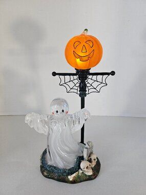 Heritage Mint Ghost Grove Halloween Figurine Light Up Pumpkin & Clear Ghost 2004